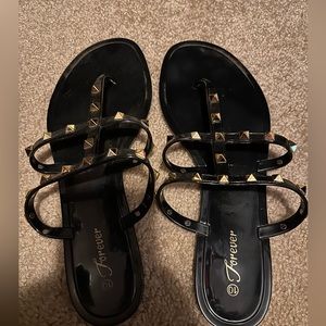 Forever black sandals with gold studs